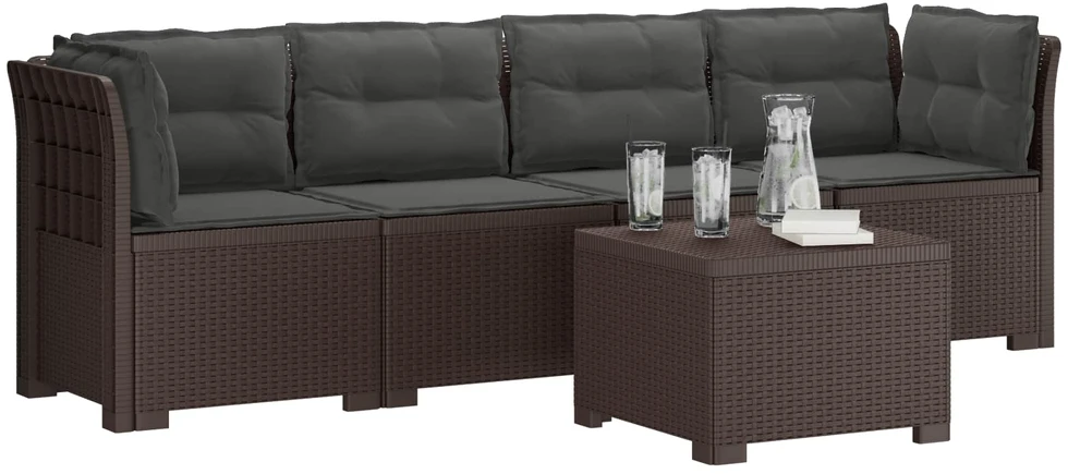 4 vietų sodo sofa su pagalvėmis pintinės išvaizdos PP Ruda