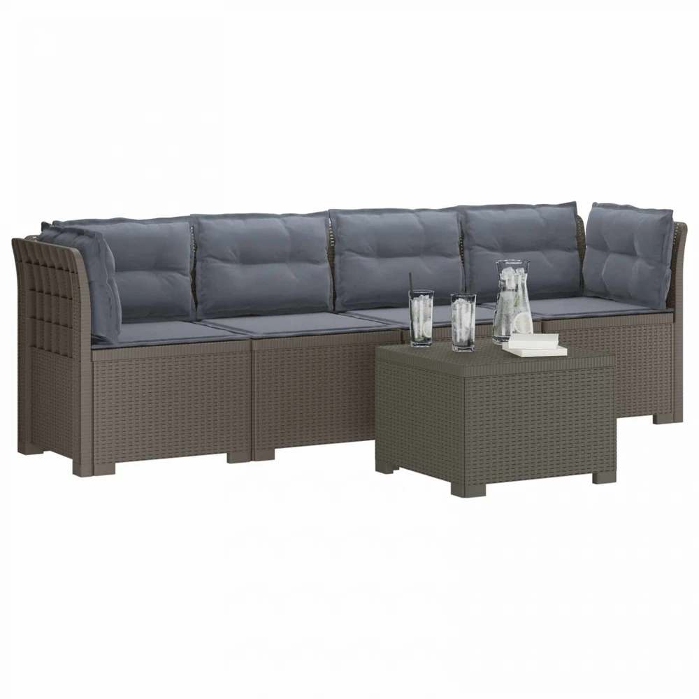 4 vietų sodo sofa su pagalvėmis pintinės išvaizdos PP