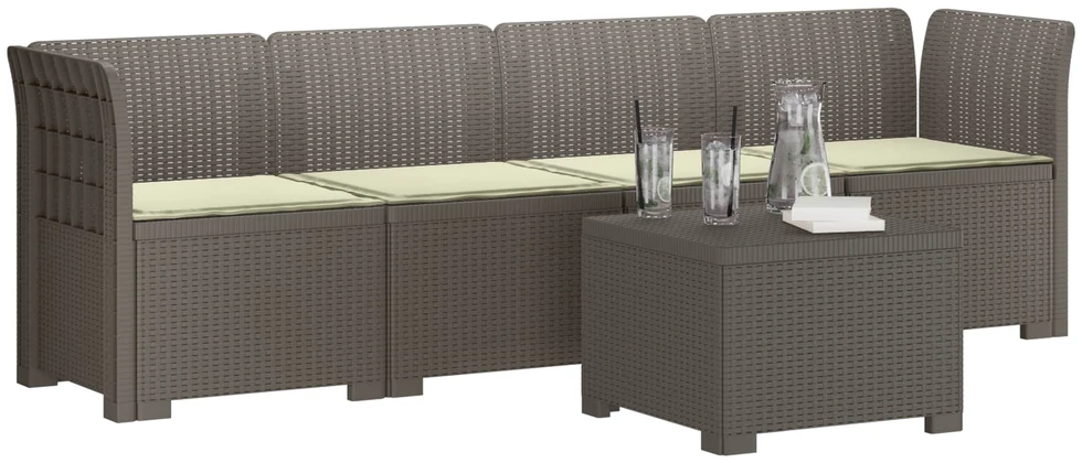4 vietų sodo sofa su pagalvėmis pintinės išvaizdos PP