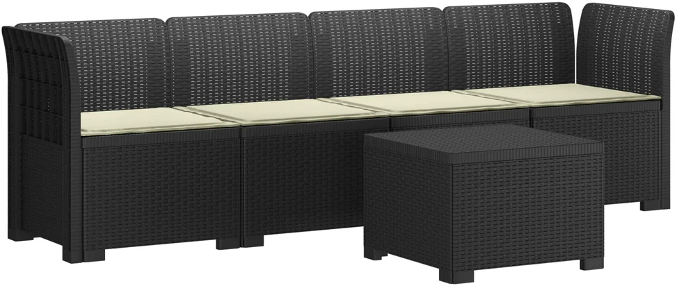 4 vietų sodo sofa su pagalvėmis pintinės išvaizdos PP Antracito
