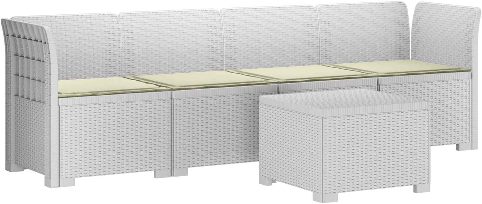 4 vietų sodo sofa su pagalvėmis pintinės išvaizdos PP Balta