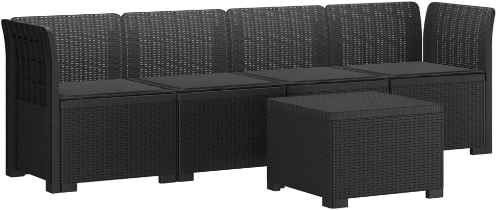 4 vietų sodo sofa su pagalvėmis pintinės išvaizdos PP Antracito