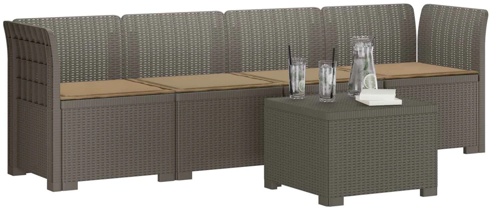 4 vietų sodo sofa su pagalvėmis pintinės išvaizdos PP