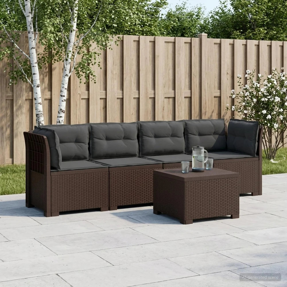 4 vietų sodo sofa su pagalvėmis pintinės išvaizdos PP Ruda