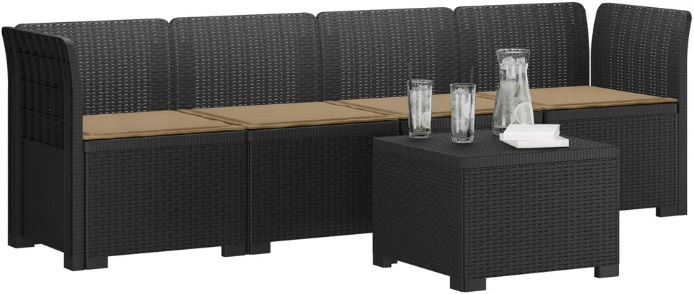 4 vietų sodo sofa su pagalvėmis pintinės išvaizdos PP Antracito