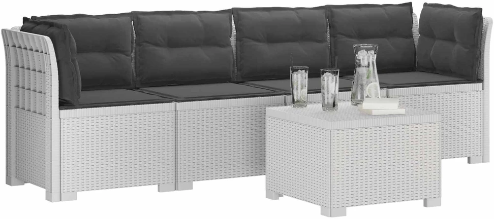 4 vietų sodo sofa su pagalvėmis pintinės išvaizdos PP Balta