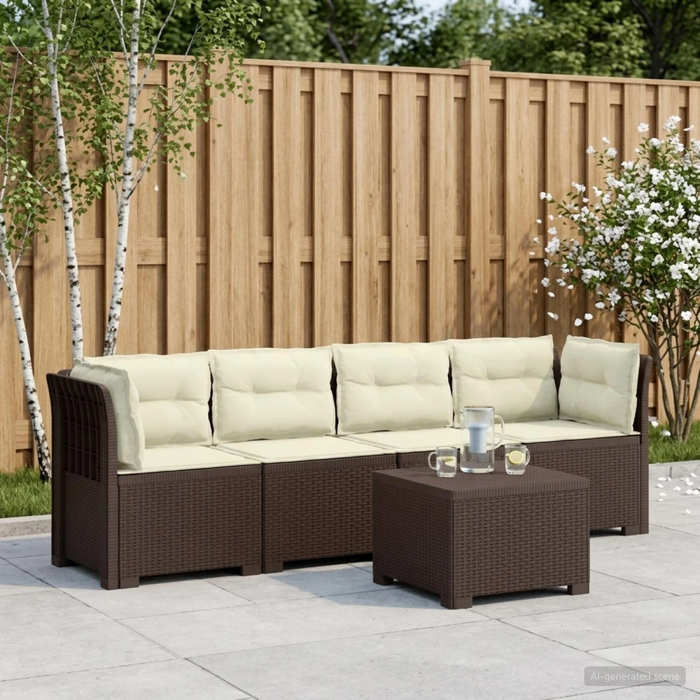 4 vietų sodo sofa su pagalvėmis pintinės išvaizdos PP Ruda
