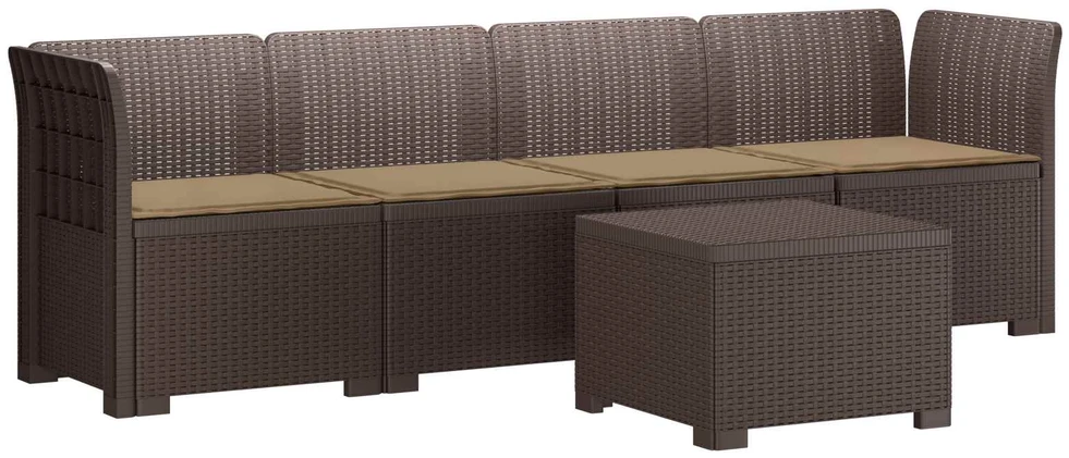 4 vietų sodo sofa su pagalvėmis pintinės išvaizdos PP Ruda