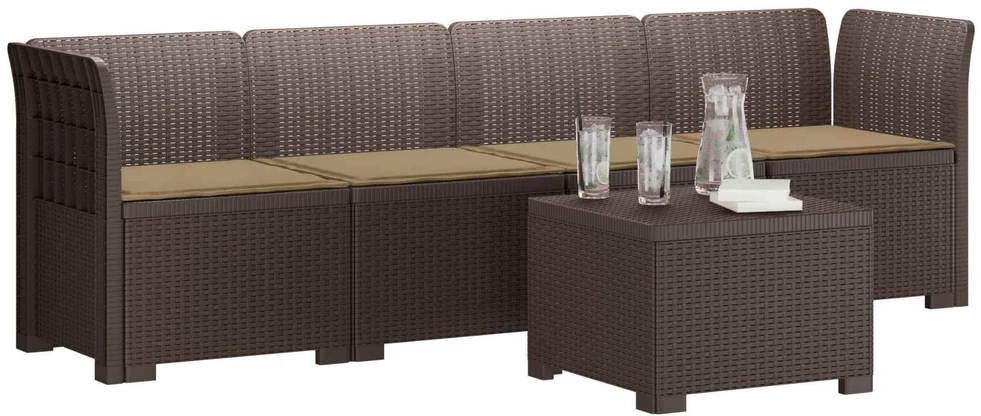 4 vietų sodo sofa su pagalvėmis pintinės išvaizdos PP Ruda