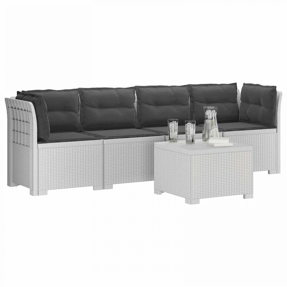 4 vietų sodo sofa su pagalvėmis pintinės išvaizdos PP Balta