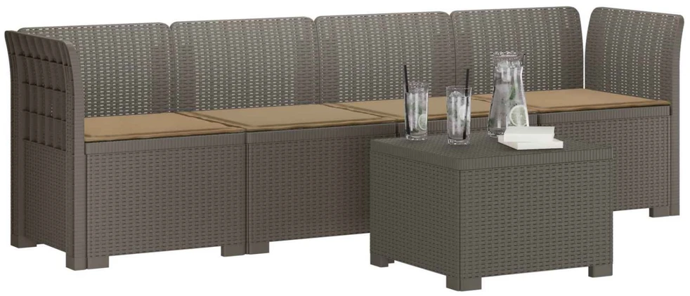 4 vietų sodo sofa su pagalvėmis pintinės išvaizdos PP
