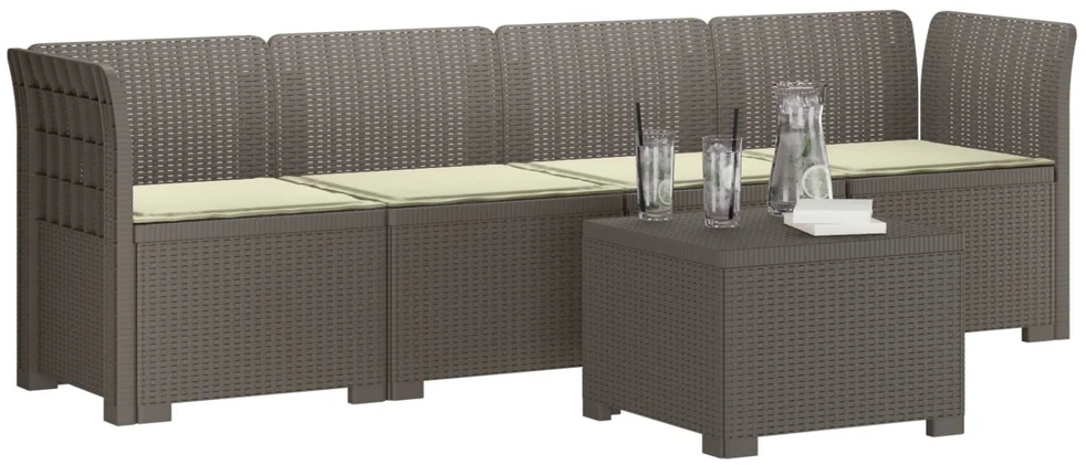 4 vietų sodo sofa su pagalvėmis pintinės išvaizdos PP