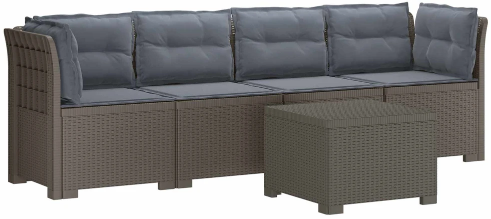 4 vietų sodo sofa su pagalvėmis pintinės išvaizdos PP