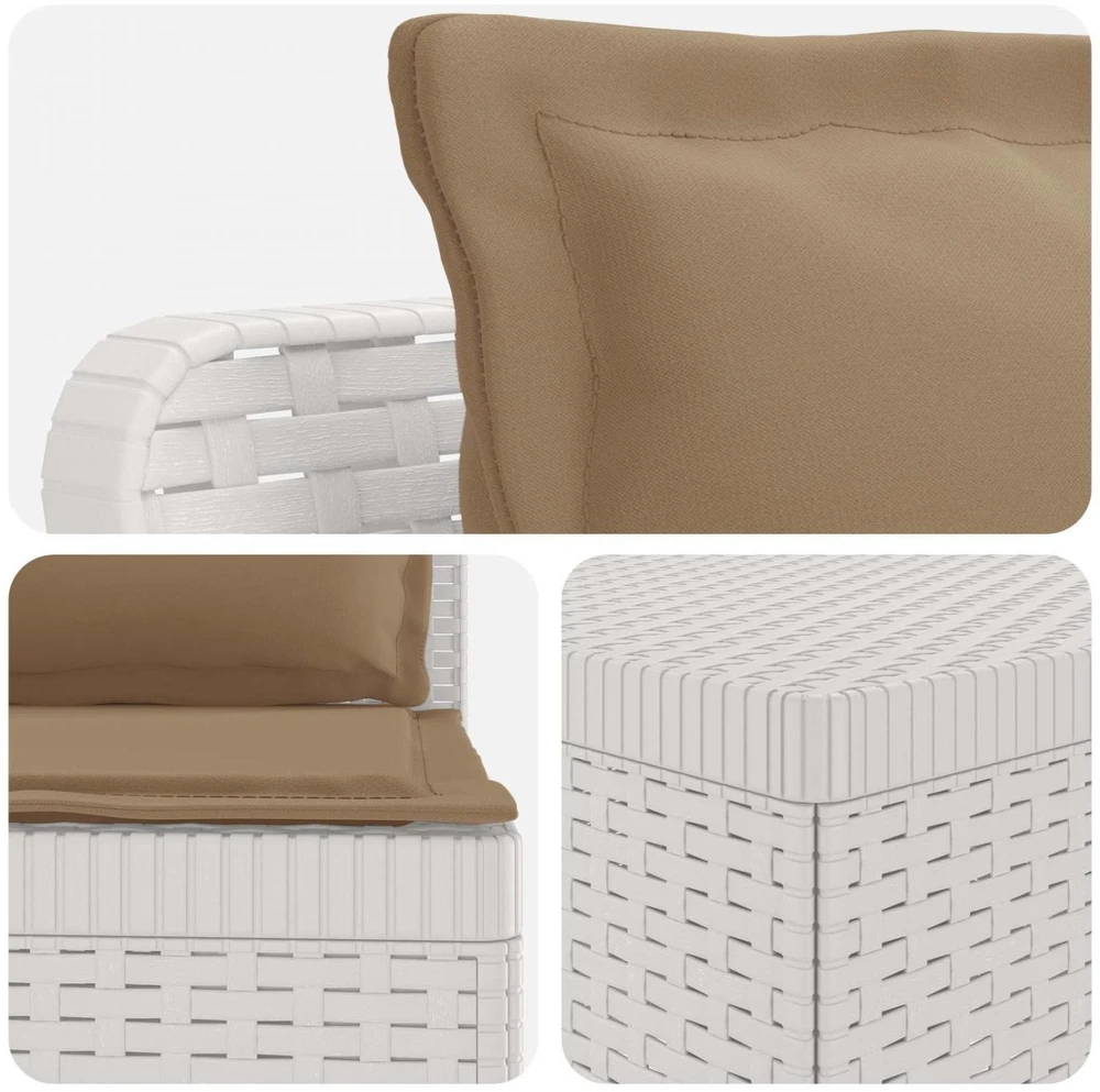 4 vietų sodo sofa su pagalvėmis pintinės išvaizdos PP Balta