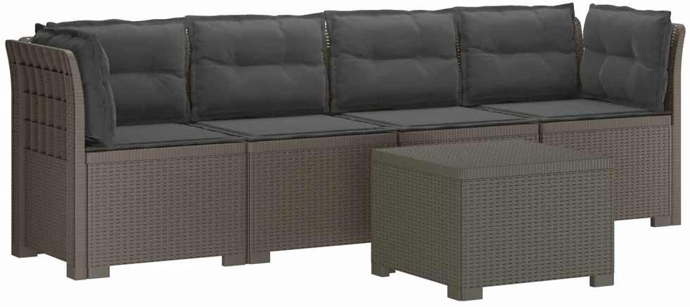 4 vietų sodo sofa su pagalvėmis pintinės išvaizdos PP