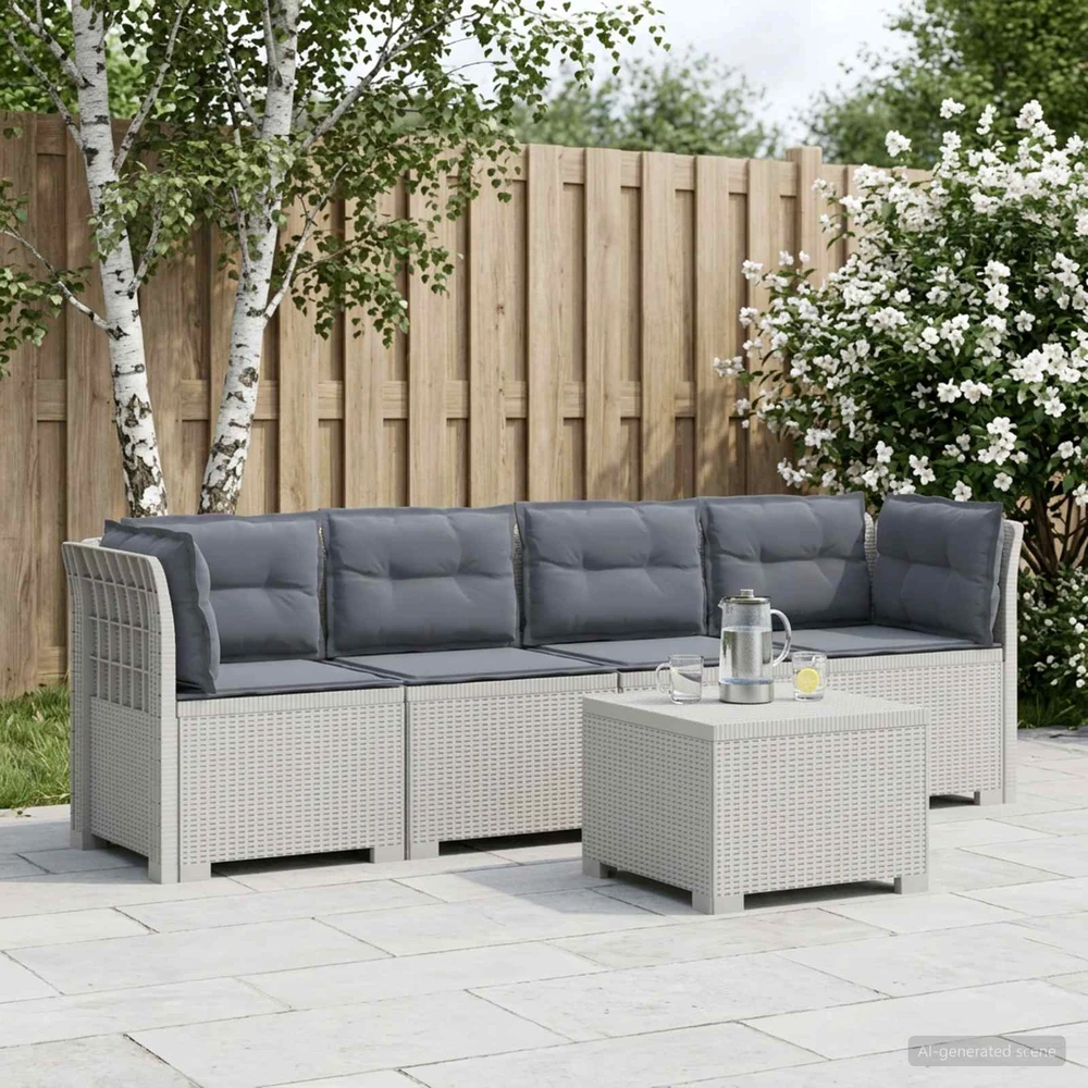 4 vietų sodo sofa su pagalvėmis pintinės išvaizdos PP Balta