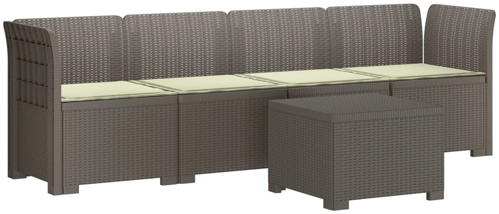 4 vietų sodo sofa su pagalvėmis pintinės išvaizdos PP