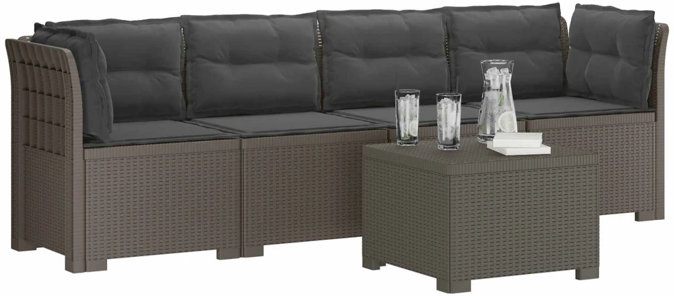 4 vietų sodo sofa su pagalvėmis pintinės išvaizdos PP