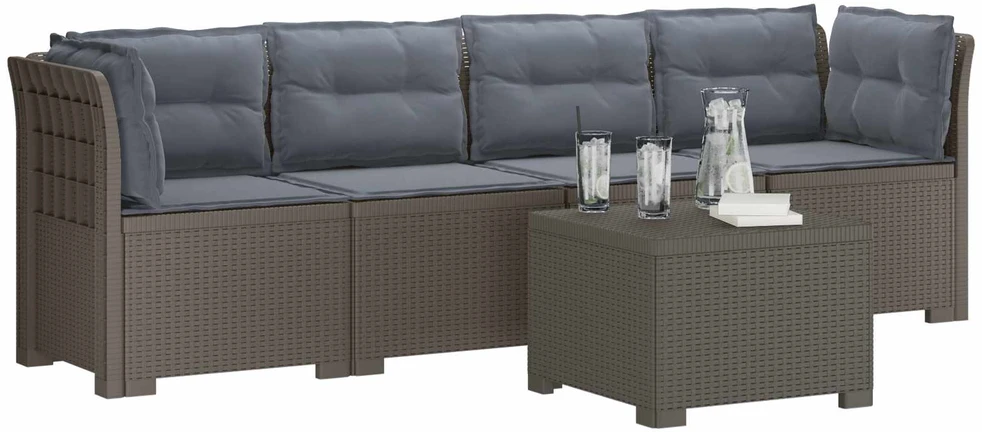 4 vietų sodo sofa su pagalvėmis pintinės išvaizdos PP