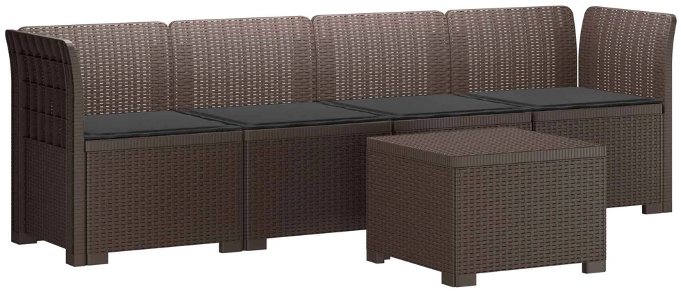 4 vietų sodo sofa su pagalvėmis pintinės išvaizdos PP Ruda