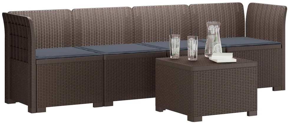4 vietų sodo sofa su pagalvėmis pintinės išvaizdos PP Ruda
