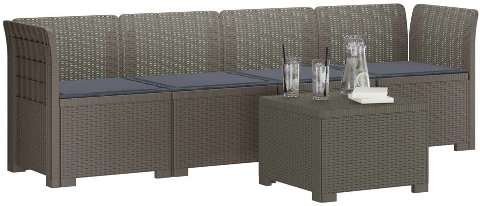 4 vietų sodo sofa su pagalvėmis pintinės išvaizdos PP