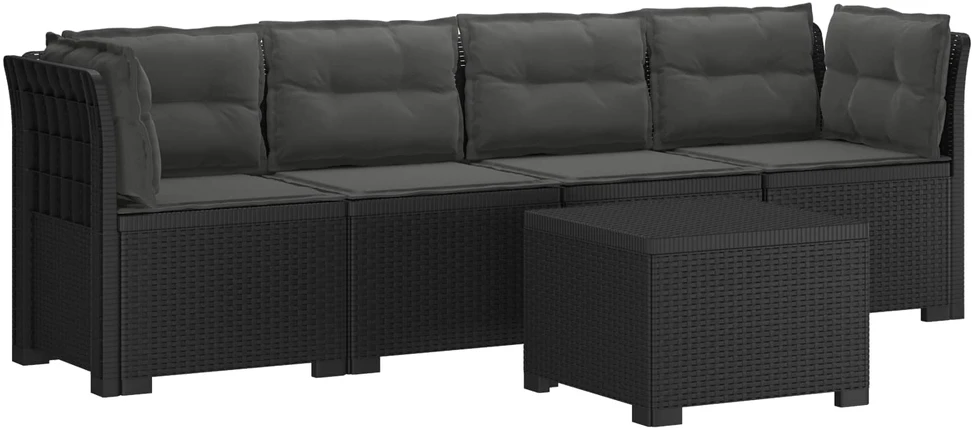 4 vietų sodo sofa su pagalvėmis pintinės išvaizdos PP Antracito
