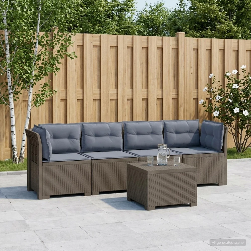 4 vietų sodo sofa su pagalvėmis pintinės išvaizdos PP