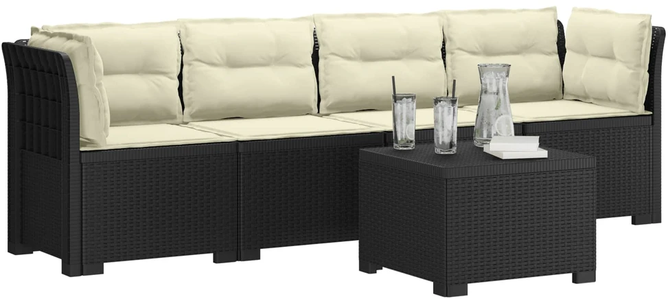 4 vietų sodo sofa su pagalvėmis pintinės išvaizdos PP Antracito