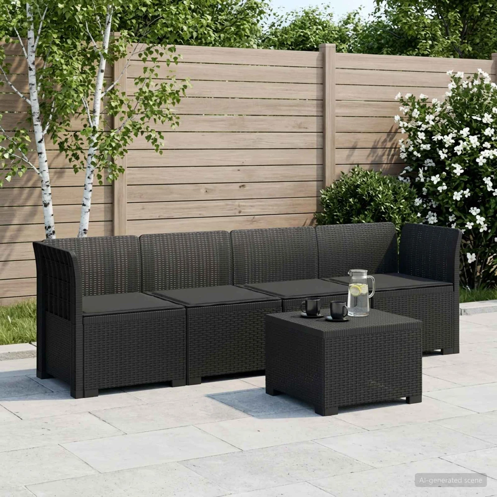 4 vietų sodo sofa su pagalvėmis pintinės išvaizdos PP Antracito