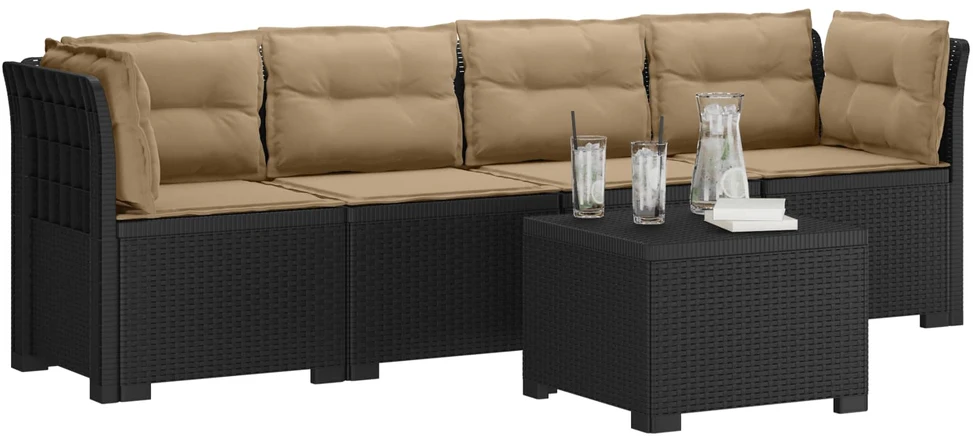 4 vietų sodo sofa su pagalvėmis pintinės išvaizdos PP Antracito