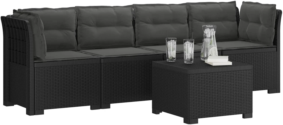 4 vietų sodo sofa su pagalvėmis pintinės išvaizdos PP Antracito