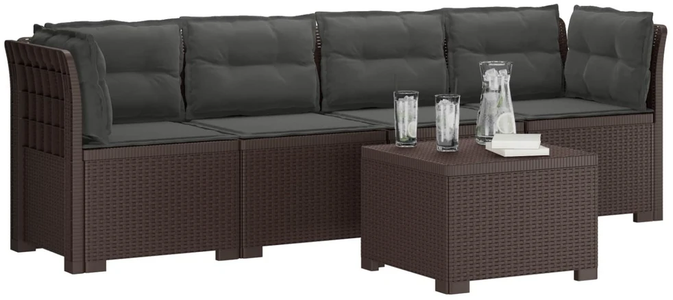 4 vietų sodo sofa su pagalvėmis pintinės išvaizdos PP Ruda