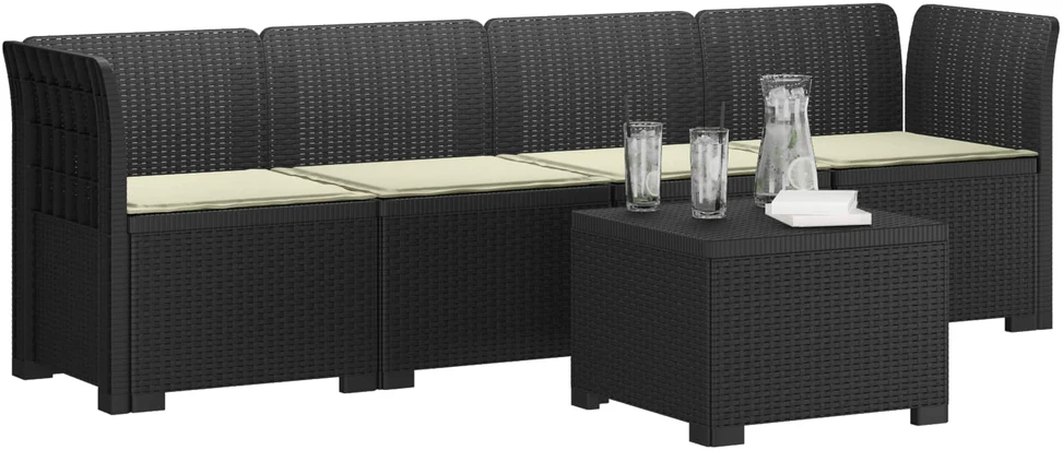 4 vietų sodo sofa su pagalvėmis pintinės išvaizdos PP Antracito