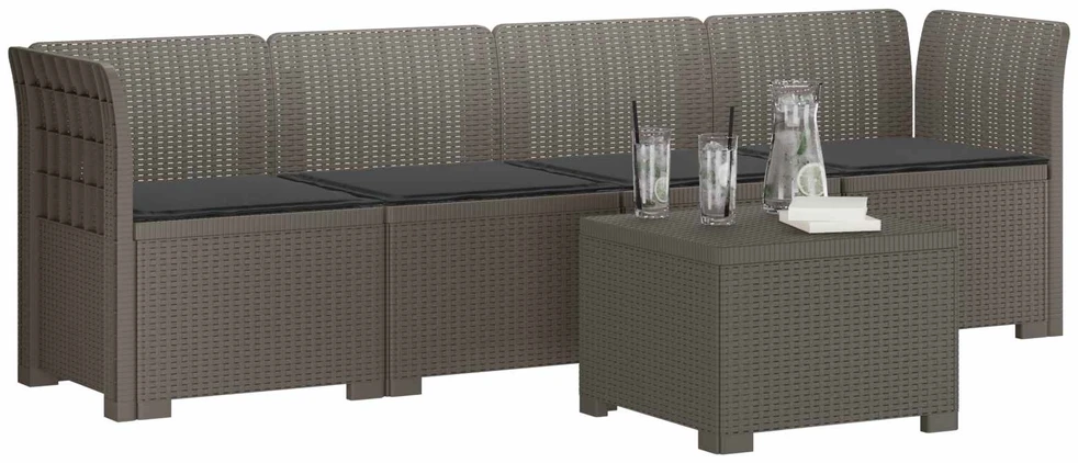 4 vietų sodo sofa su pagalvėmis pintinės išvaizdos PP
