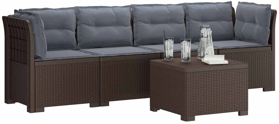 4 vietų sodo sofa su pagalvėmis pintinės išvaizdos PP Ruda