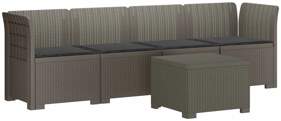 4 vietų sodo sofa su pagalvėmis pintinės išvaizdos PP