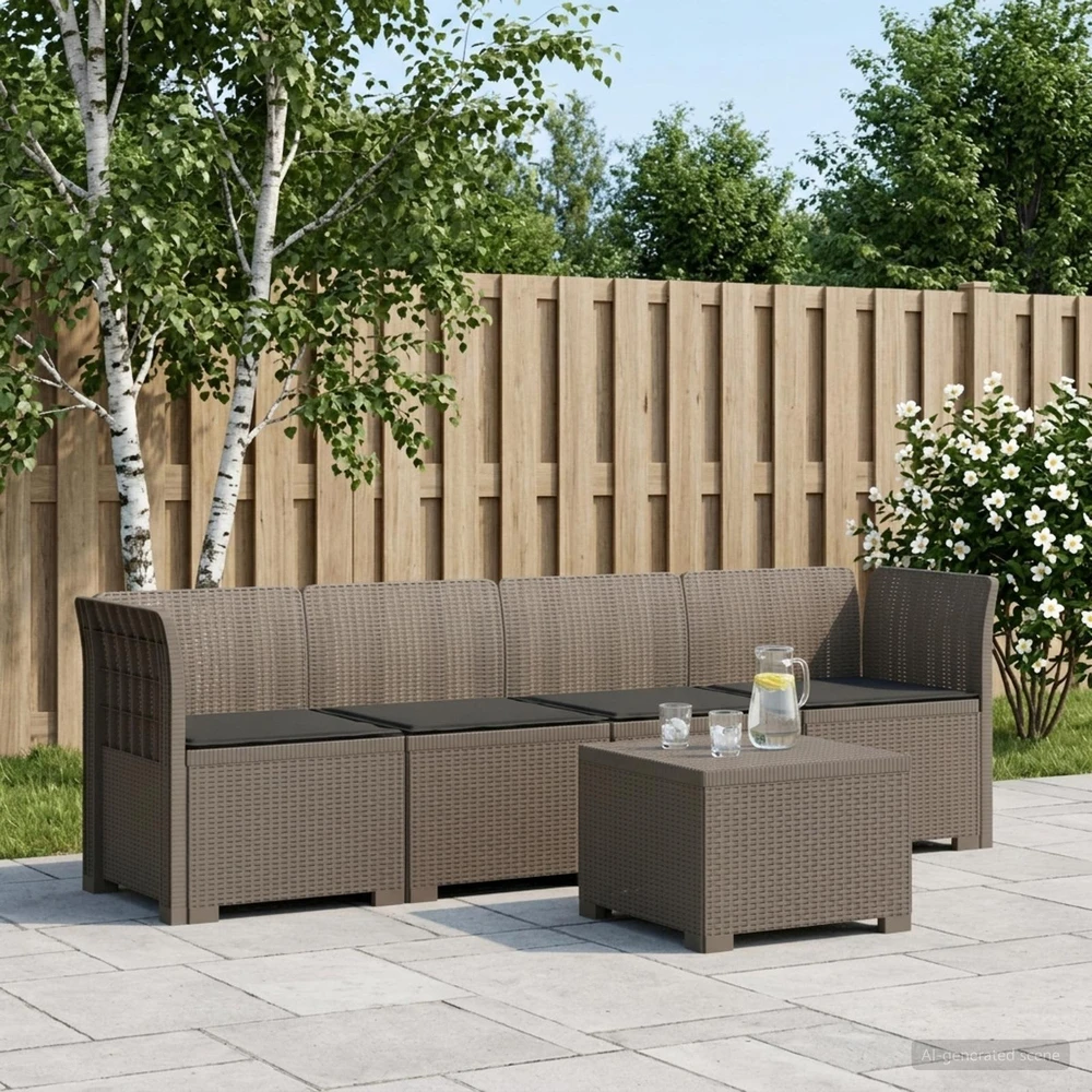 4 vietų sodo sofa su pagalvėmis pintinės išvaizdos PP