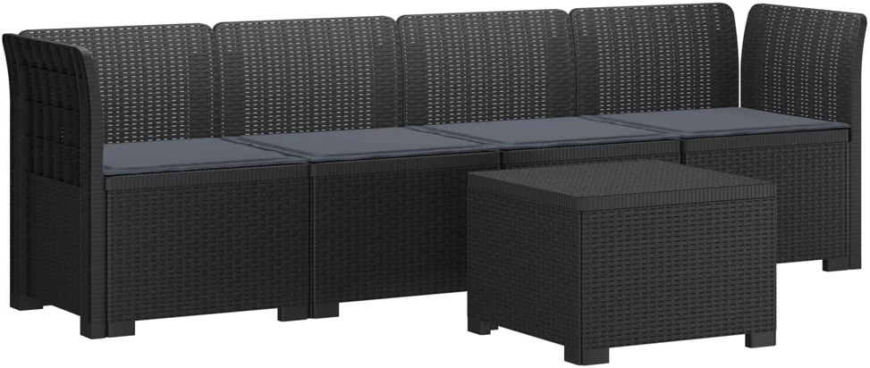 4 vietų sodo sofa su pagalvėmis pintinės išvaizdos PP Antracito