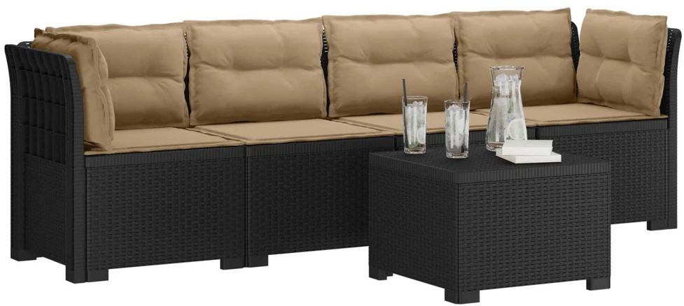 4 vietų sodo sofa su pagalvėmis pintinės išvaizdos PP Antracito