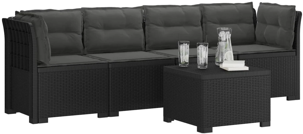 4 vietų sodo sofa su pagalvėmis pintinės išvaizdos PP Antracito