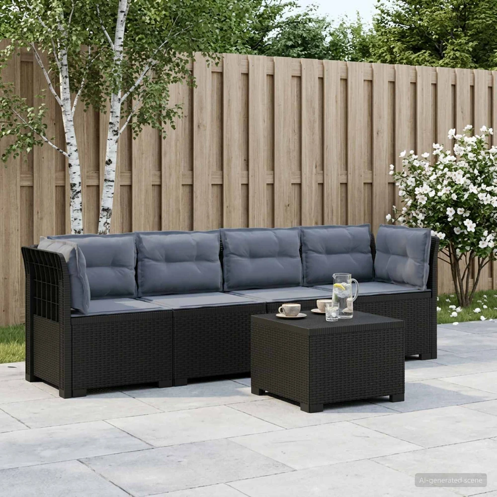 4 vietų sodo sofa su pagalvėmis pintinės išvaizdos PP Antracito