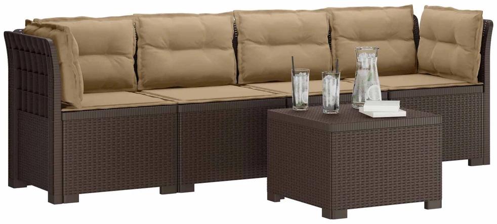 4 vietų sodo sofa su pagalvėmis pintinės išvaizdos PP Ruda