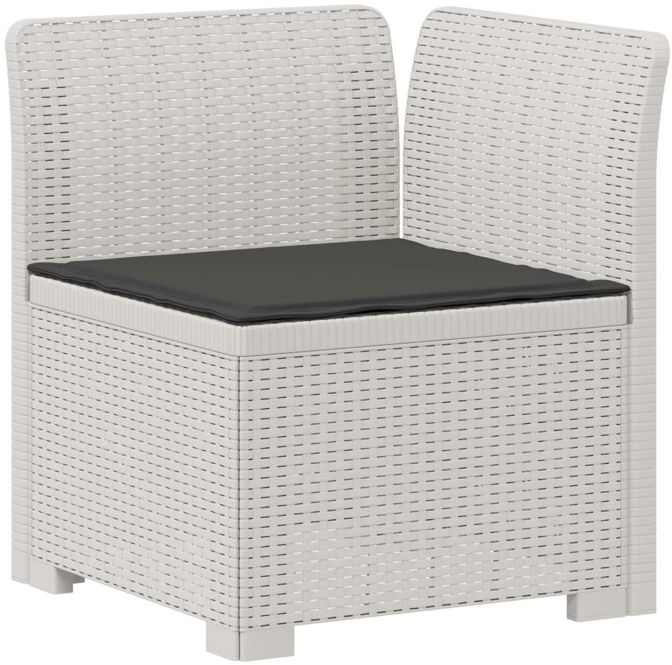 4 vietų sodo sofa su pagalvėmis pintinės išvaizdos PP Balta