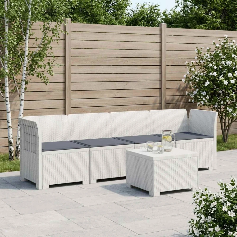 4 vietų sodo sofa su pagalvėmis pintinės išvaizdos PP Balta