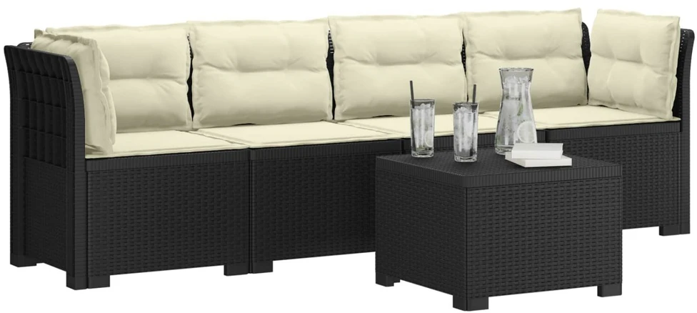4 vietų sodo sofa su pagalvėmis pintinės išvaizdos PP Antracito