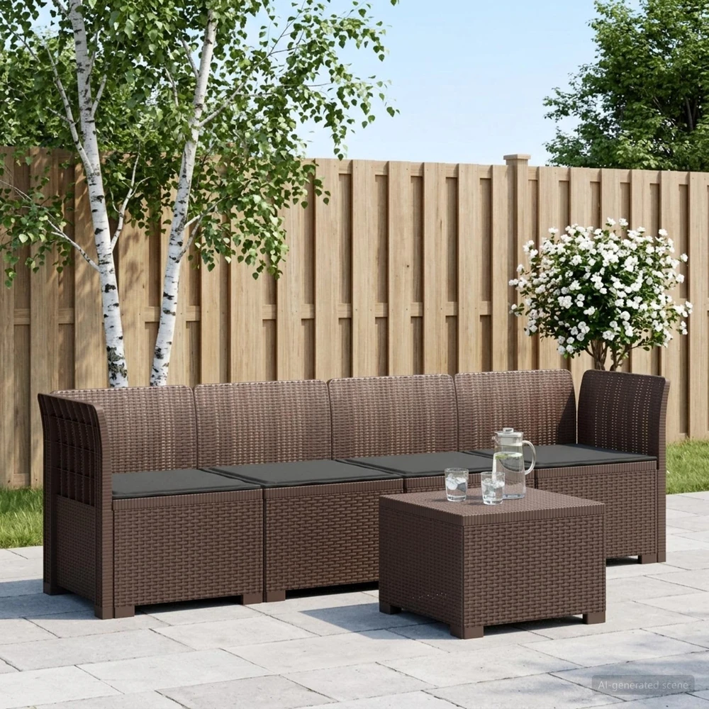 4 vietų sodo sofa su pagalvėmis pintinės išvaizdos PP Ruda