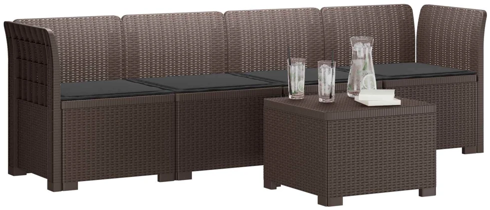 4 vietų sodo sofa su pagalvėmis pintinės išvaizdos PP Ruda