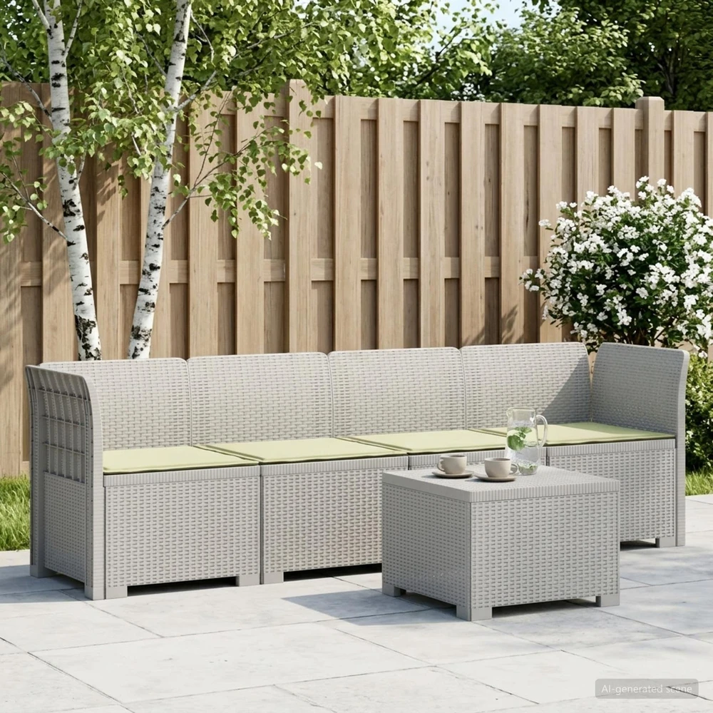 4 vietų sodo sofa su pagalvėmis pintinės išvaizdos PP Balta