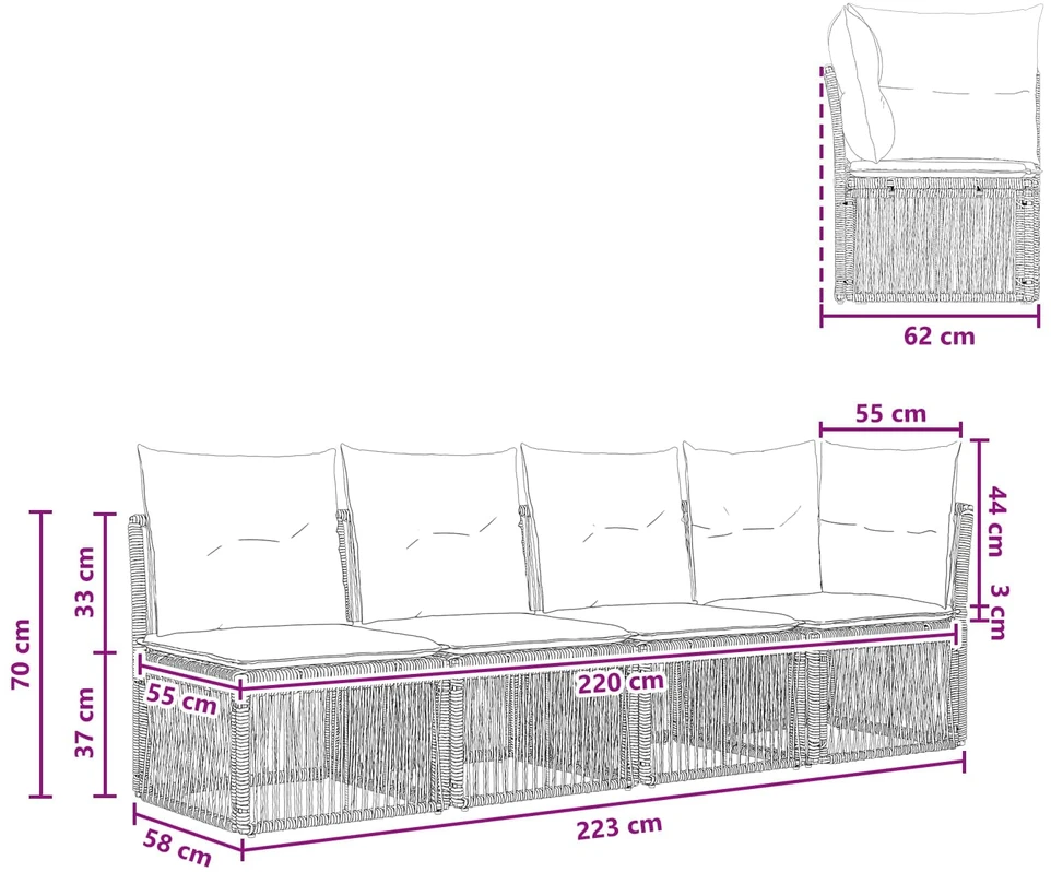 4 vietų sofa su kairiuoju porankiu 4 vnt. 4-Vietų skaičius